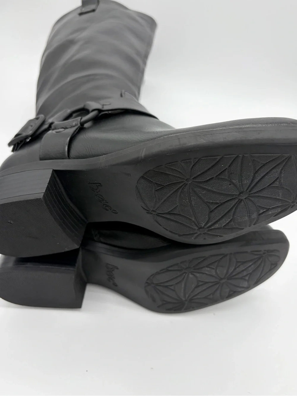 boc Black Knee-High Leather Riding Boots with Buckle Detail